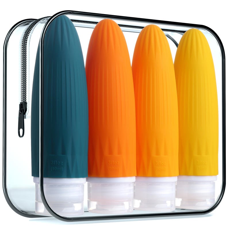 Gemice Travel Bottles for Toiletries, Travel Essentials Refillable Leak Proof Travel Size Toiletries, 3oz TSA Approved Sillicone Squeezable Travel Size Containers for Shampoo Wash Body Lotion (4 Pack) - Image 1